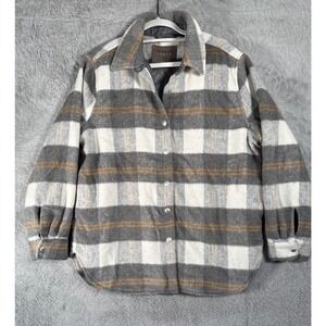 [BLANKNYC] Mens Plaid Snap Down Shirt Jacket Shacket Coat Gray White Size M